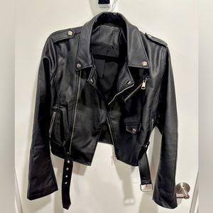 Black Faux leather / pleather moto jacket size small